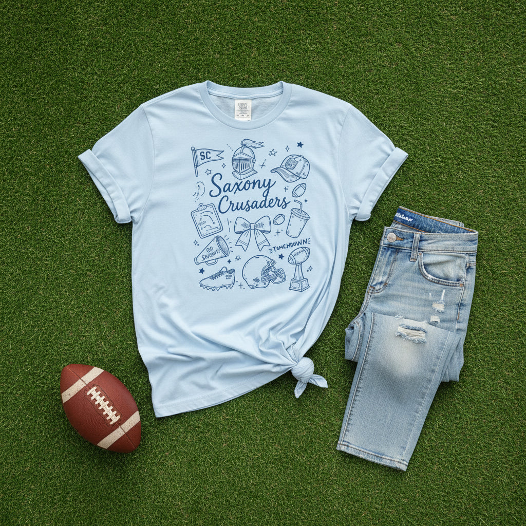 Saxony Crusaders Football Doodle Comfort Colors Tee