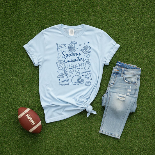 Saxony Crusaders Football Doodle Comfort Colors Tee